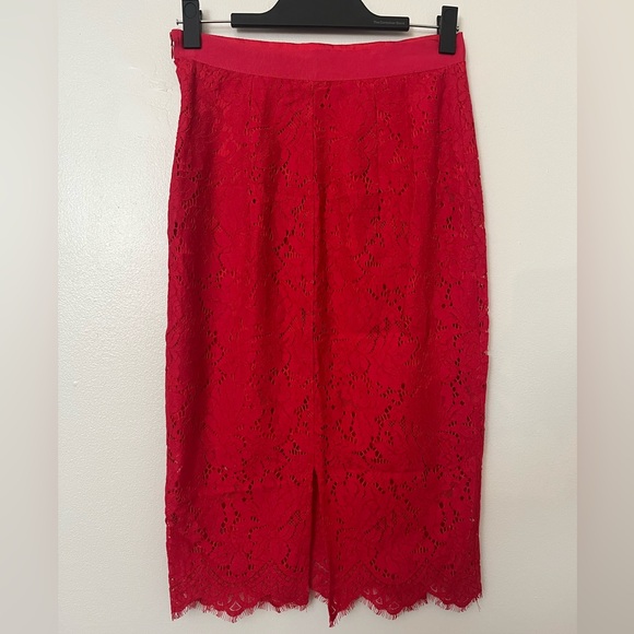 H&M NWT Red Lace High Waist Midi Skirt - Picture 2 of 5